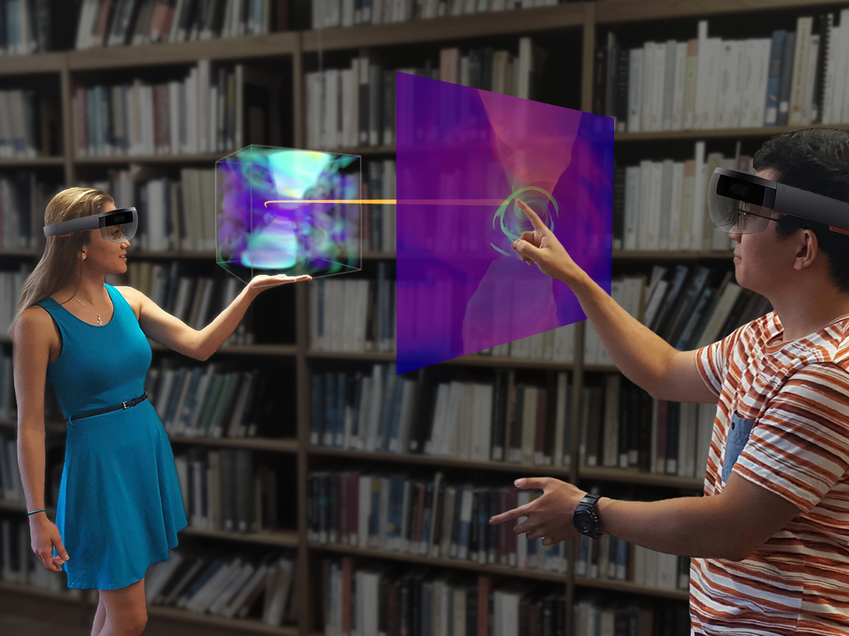 Simulated demonstration of Augmented Reality; Lia Mederios and Junhan Kim